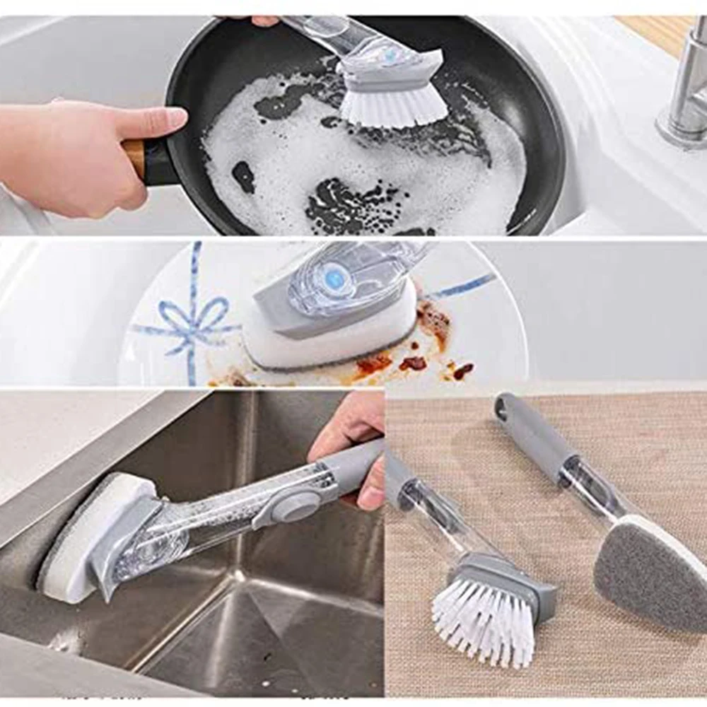Smart  plastic handle  kitchen scrub washing pan pot cleaning soap dispenser dish brush