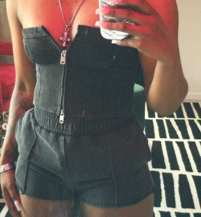 Custom Vintage Corset Top Bodysuit Women Clothing Outfits Acid Washed Two Piece Shorts Sets