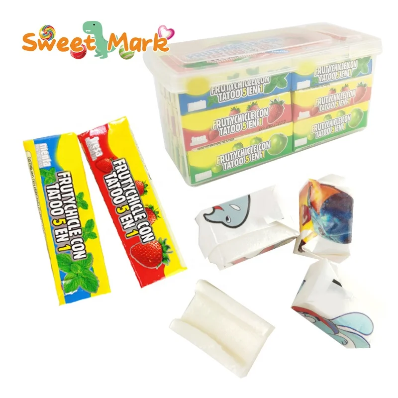 Halal mix fruit flavor bubble gum chewing with kid tattoo sticker