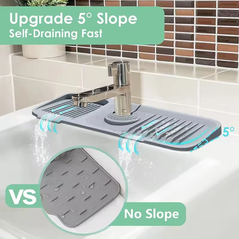 Multifunction Silicone Faucet Handle Catcher Tray Sink Water Proof Splash Mat Silicone Sink Faucet Mat for Washing Hand Basin