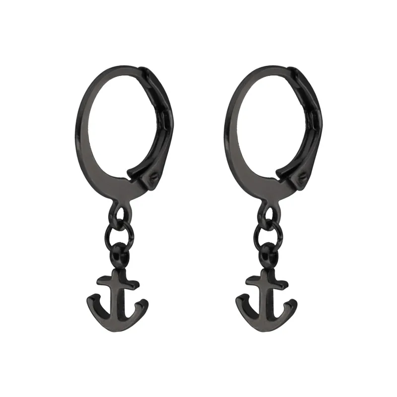 Fashion hoop earrings men women waterproof stainless steel pvd gold/black plated anchor pendant huggie hoop earrings