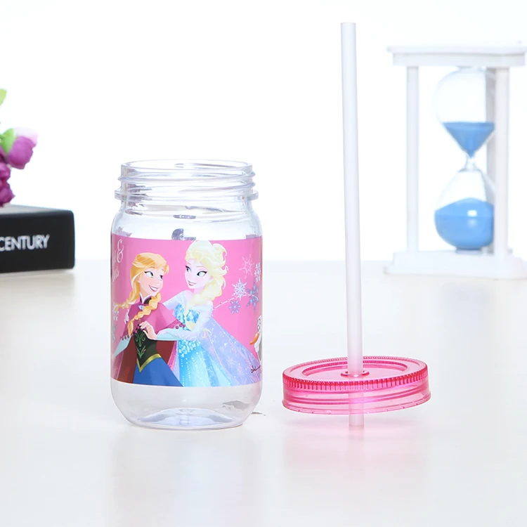 High quality mason jar clear plastic straw cup with lid and handle