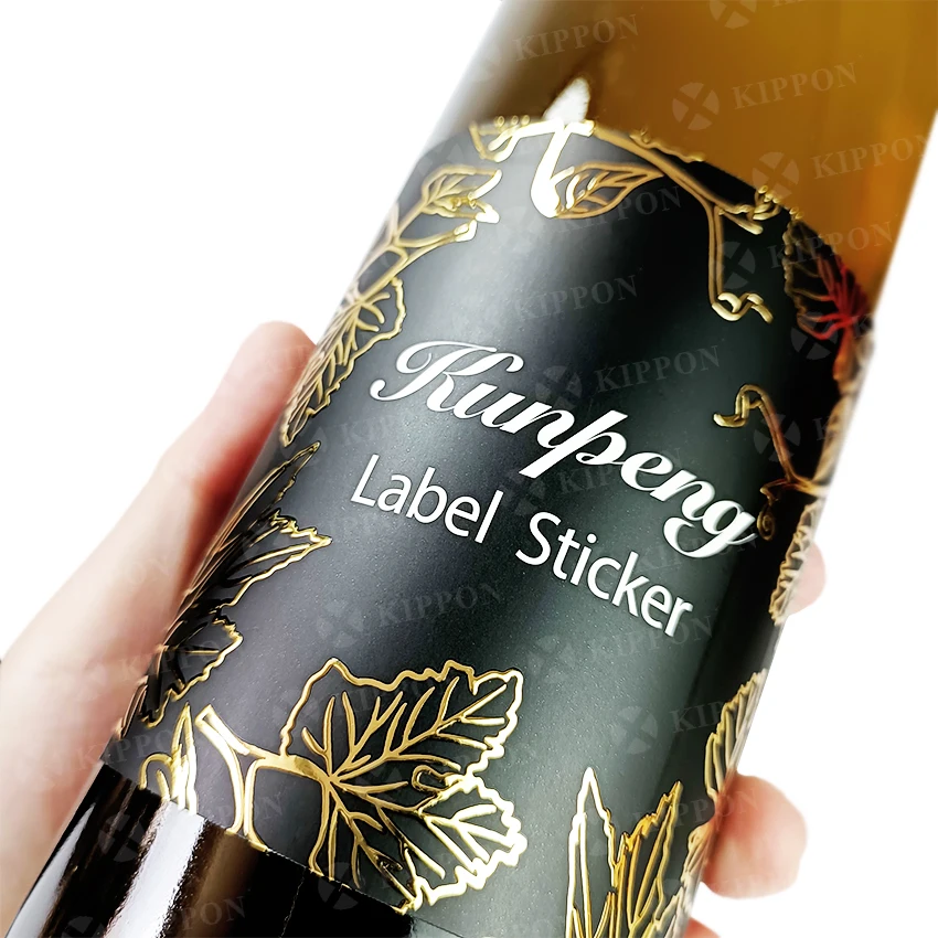 Custom Gold Foil Embossed Waterproof Sticker 3D varnish Self-Adhesive Printing Label for Red Wine Liquor Bottle Packaging labels