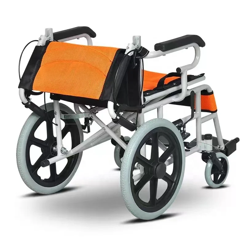 New Folding Carbon Steel Lightweight Disabled Care Trolley Foldable Manual Wheelchair