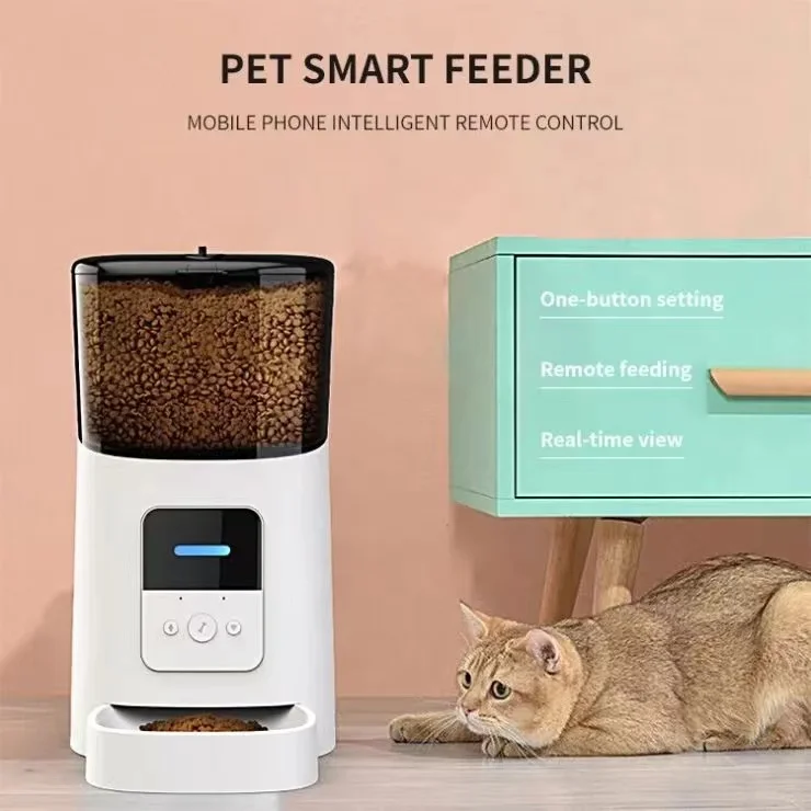 Tuya WiFi Auto-Connected Smart Pet Feeder 6L Visible Acrylic Hopper Battery-Powered Waterproof for Kitchen & Camping