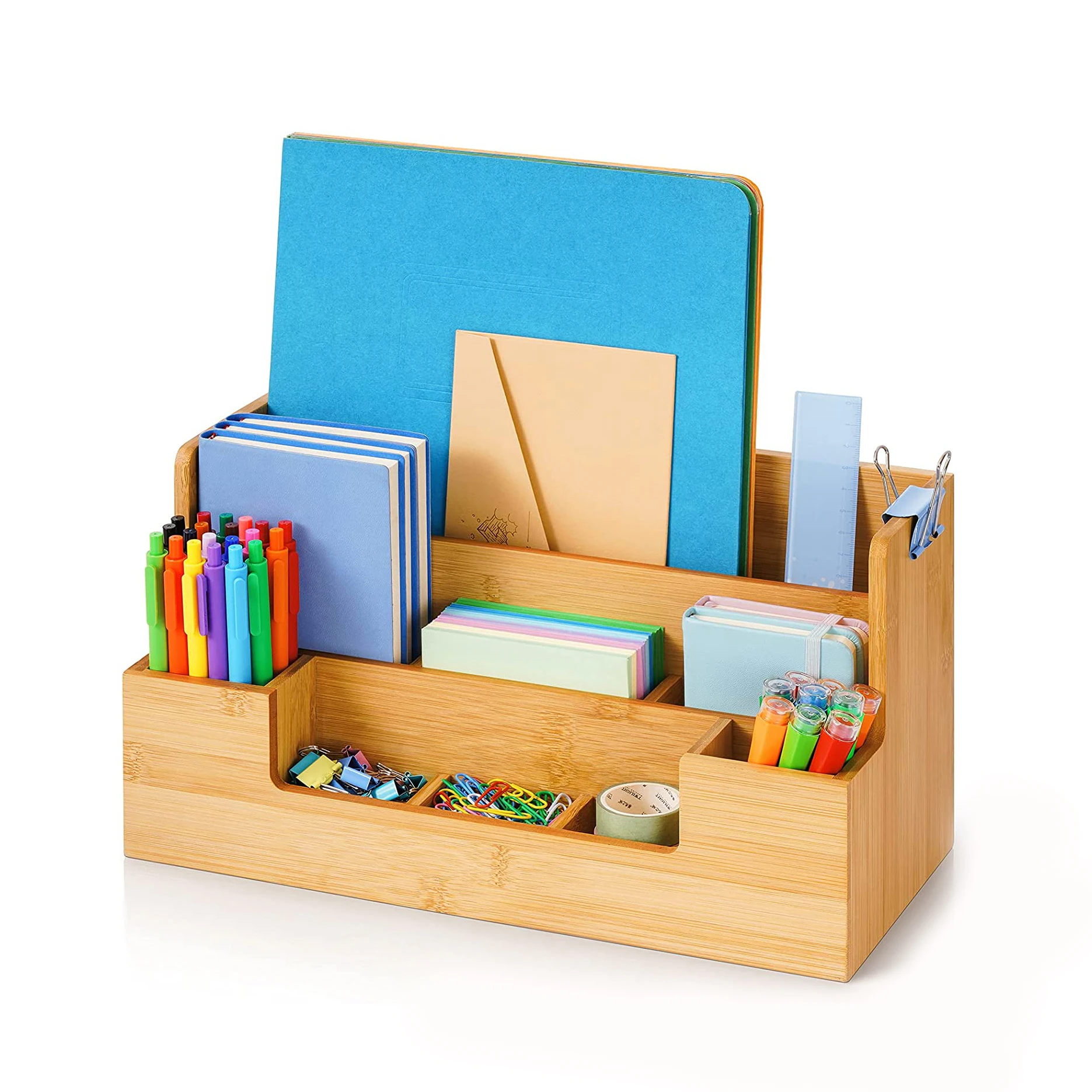 Bamboo Desk Organizer Mini Bamboo Desk Drawer Tabletop Storage Organization Box for Office Home Toiletries Supplies