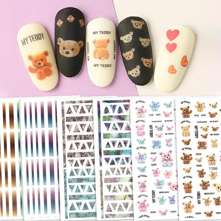 New Product Korean Nail Stickers Designer Nail Decoration Stickers Cartoon Bear Nail Stickers Decals