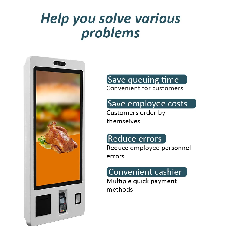21.5 inch self service order payment touch screen kiosk self pay machine barcode scanner kiosk for chain store / restaurant