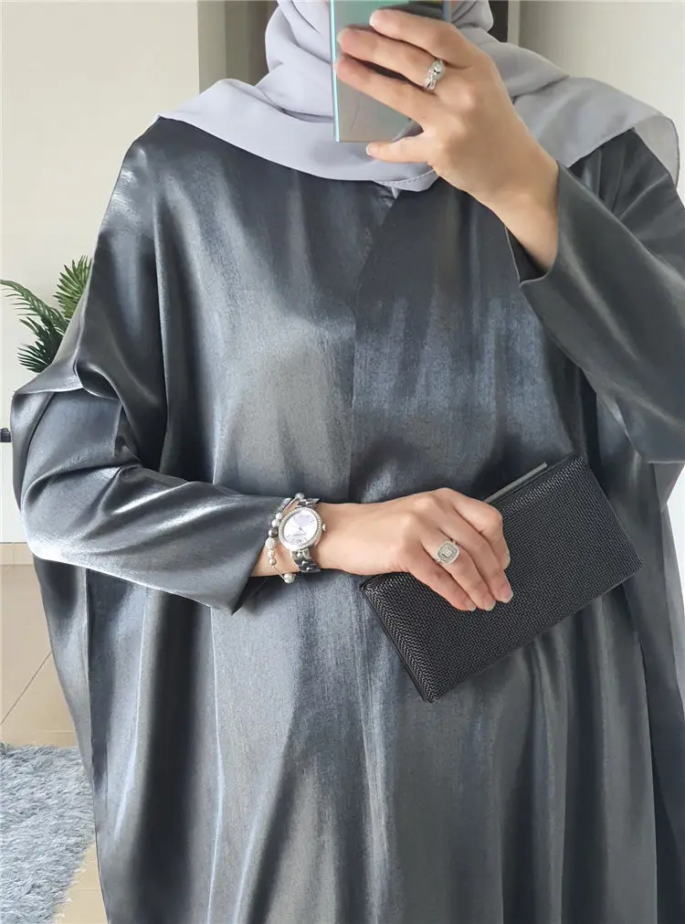 Oem Customization Islamic Clothing Prayer Modest Open Satin Batwing Muslim Abaya Hijab Kimono Dubai Ramadan Robe