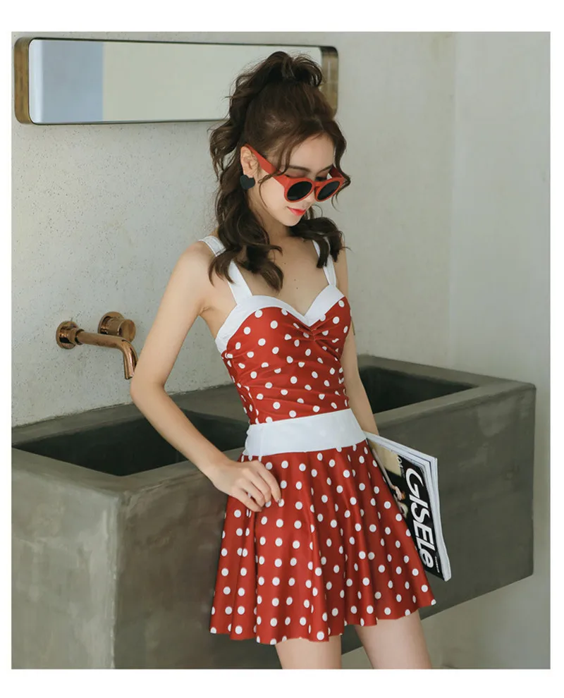 Wide shoulder strap Korean belly slimming one-piece skirt-style underwire hot spring conservative push up swimsuit