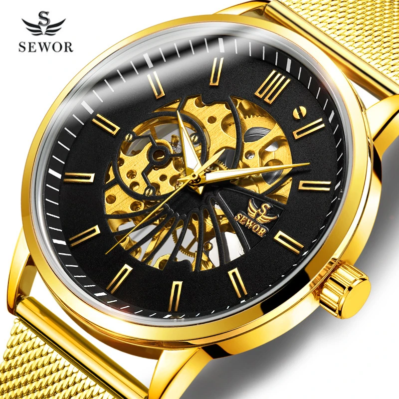 Luxury Brand sports Business Men Wrist Watches Automatic Mechanical Gold Watch Military stainless steel Skeleton Watches 1827