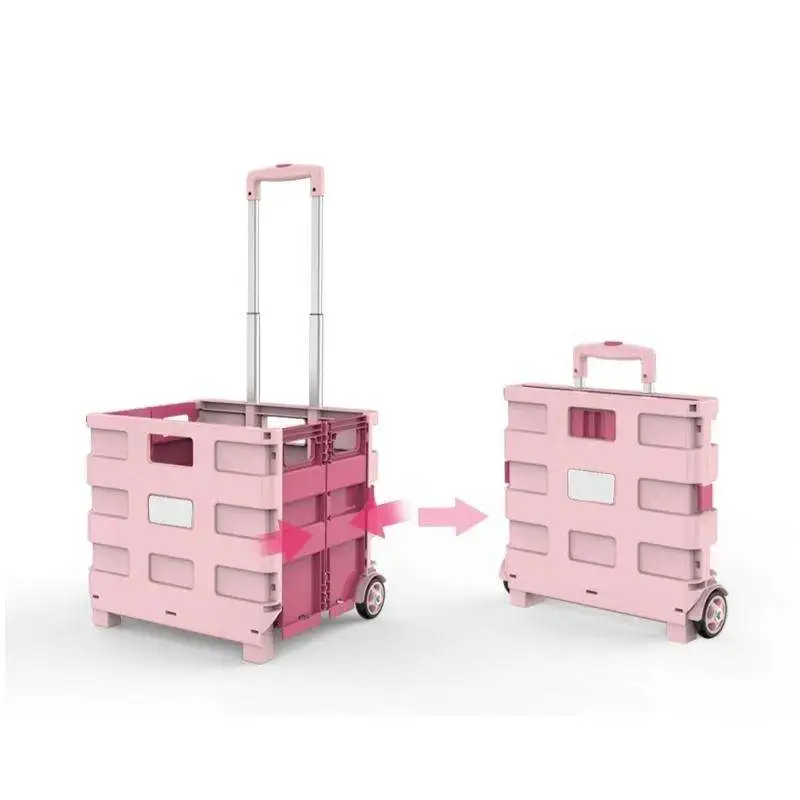 China Factory Hot Selling Pack And Roll Collapsible Portable Reusable Luggage Cart Fold-out Plastic Supermarket Trolley