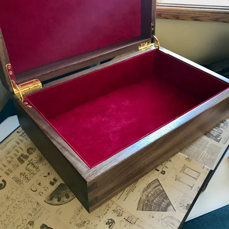 luxury black walnut wood keepsake box small deluxe square gift Handmade Walnut Wood Case with Dovetail Joints box