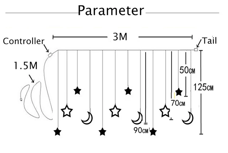 Moon Star Curtain Window Wedding Decorate String Lights Eid Mubarak Ramadan Diwali Holiday Lighting Twinkle Copper NEW YEAR Lamp
