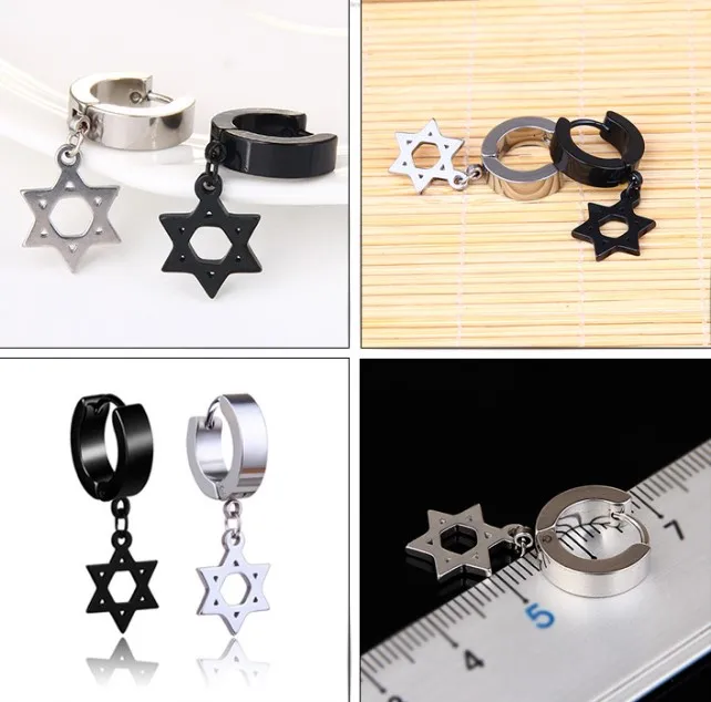 Star Ear Buckle Clip Korean Kpop Fashion Titanium Steel Punk Earrings Trendy Pendant Earring Jewelry for Men Women