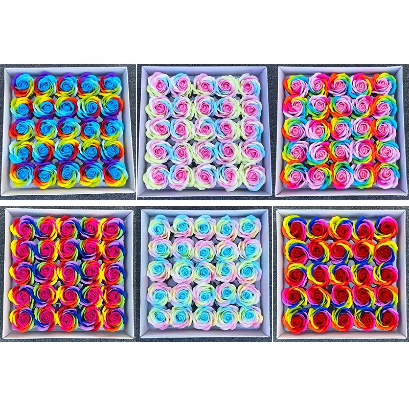 Christmas Decorations Artificial Colorful Rose Soap Flowers Head For Gift Box Bouquets Design Flower Shop