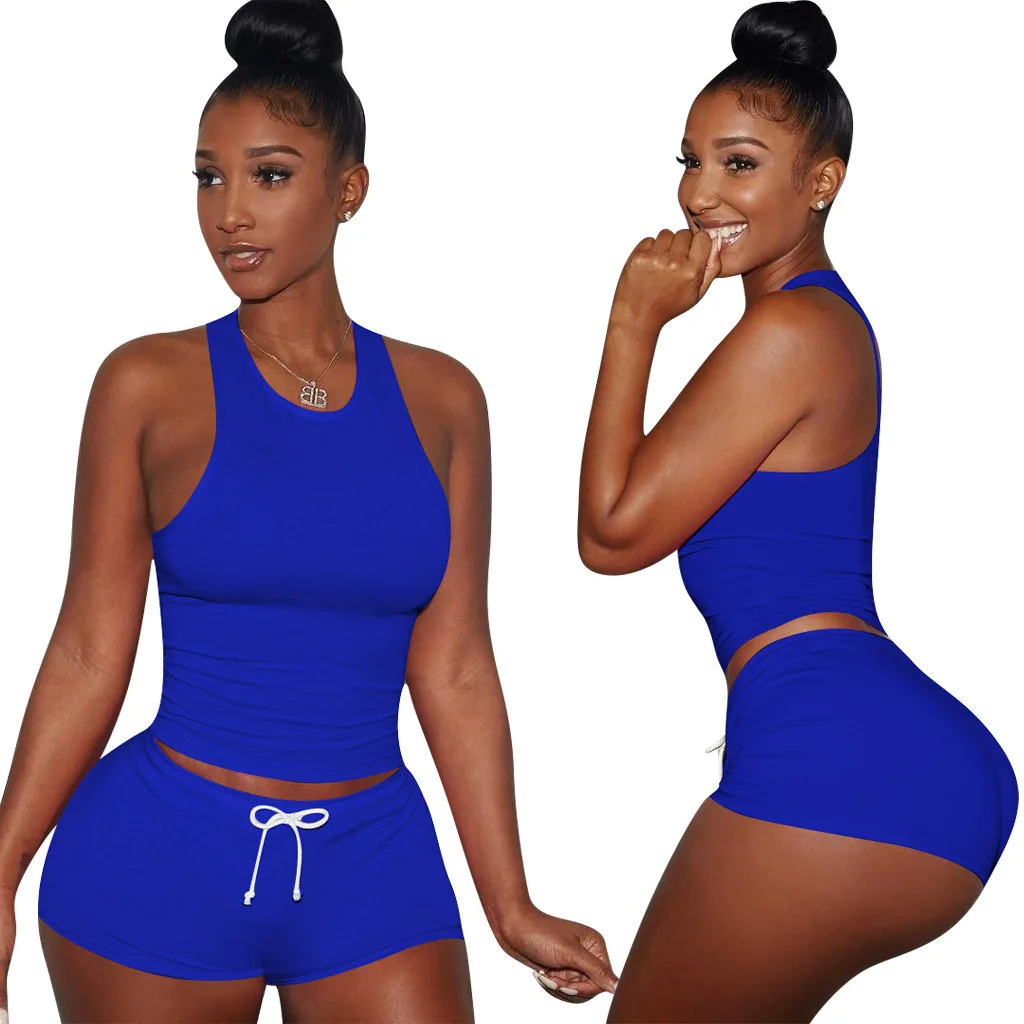 Sexy Women Solid Color 2PCS Yoga Set Female Sleeveless Tank Top Bra Fitness Shorts Running Gym Sports Clothes Suit