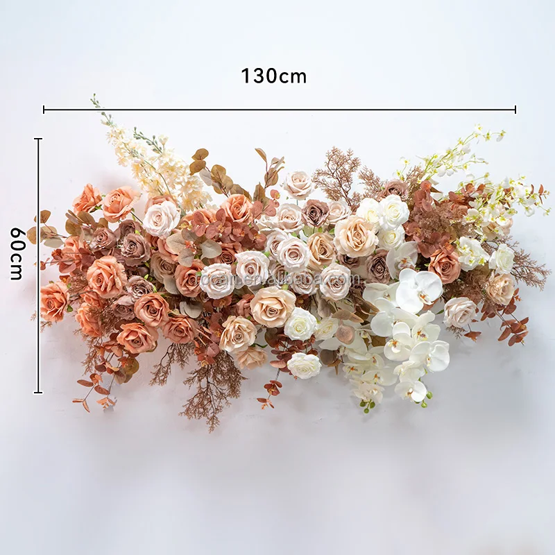 Party Centerpieces Orange Blush Pink Rose Eucalyptus Flower Garland Runner Silk Flower Ball Decorative Wedding
