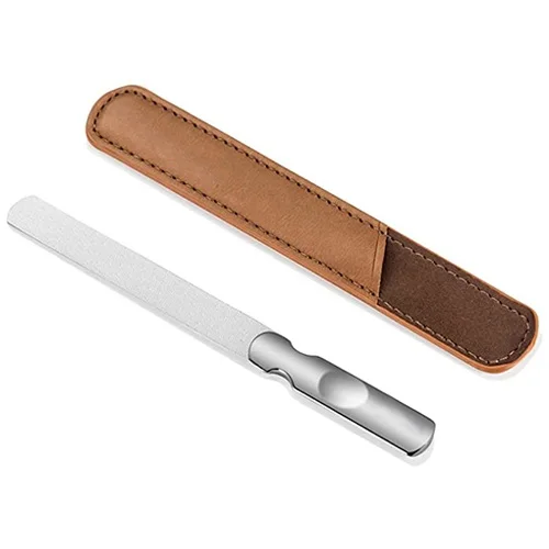 Logo Custom High Quality Nail Files With Anti-Slip Handle & Leather Case Finger Nail File For Men And Woman Pedicure Tools
