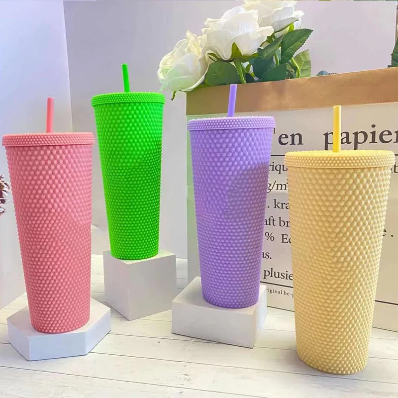 Drinkware 710ml Coffee Cup Summer Holiday Cold Water Mug Tumbler With Straw Double Layer Plastic Durian Diamond Radiant Goddess