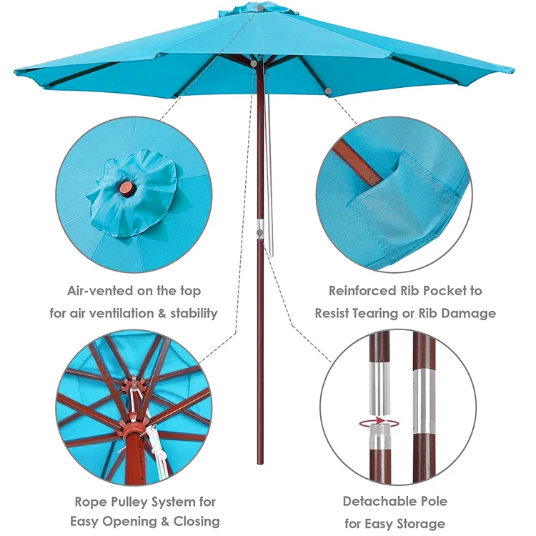 Garden Yard Beach Sun Shade Outdoor Umbrella Hardwood Parasol Patio Umbrella