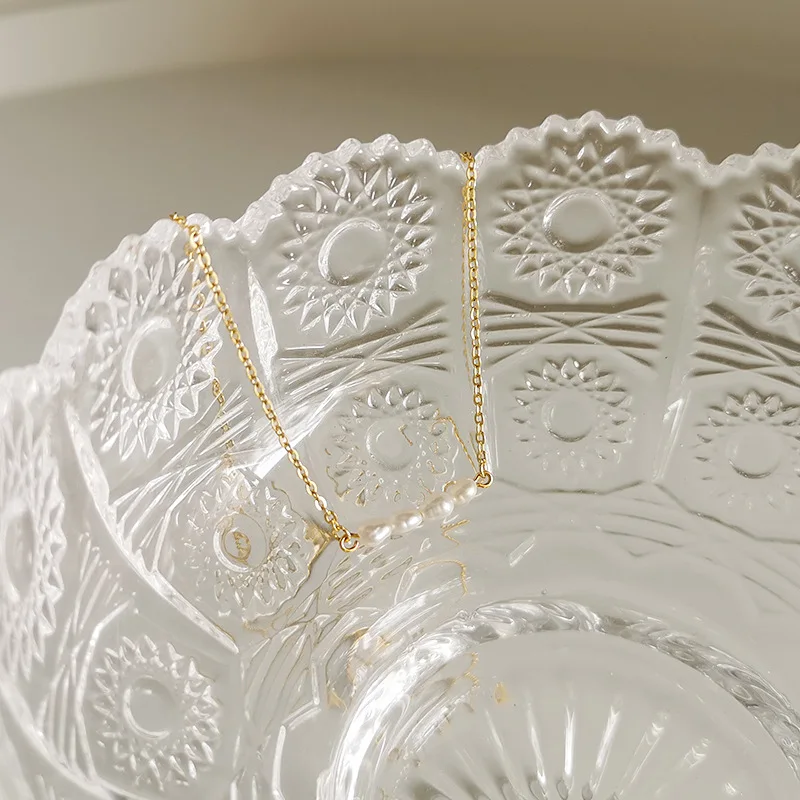 BS49 Trending Freshwater Pearl Necklace 925 Sterling Silver 18k Gold Plated Choke Necklace Jewelry For Women