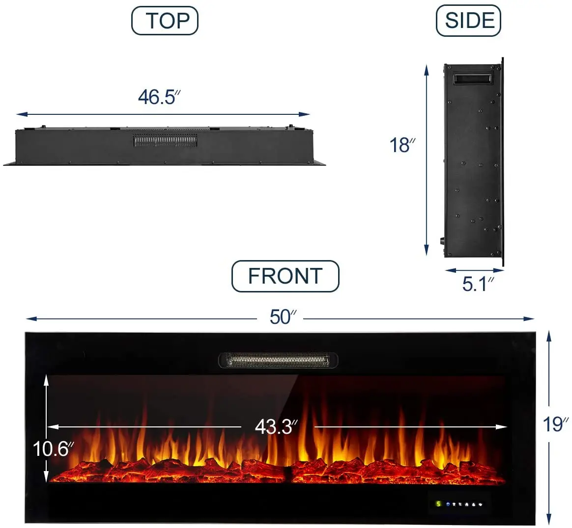 60-In Decor Flame Electric Fireplace Recessed Wall Heater Elektrische Kamine With 5 Flame Brightness