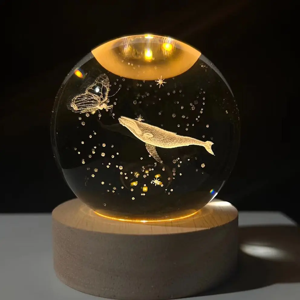 3D art solar system saturn crystal glass ball USB Power Sphere night Glowing Planet table lamp light