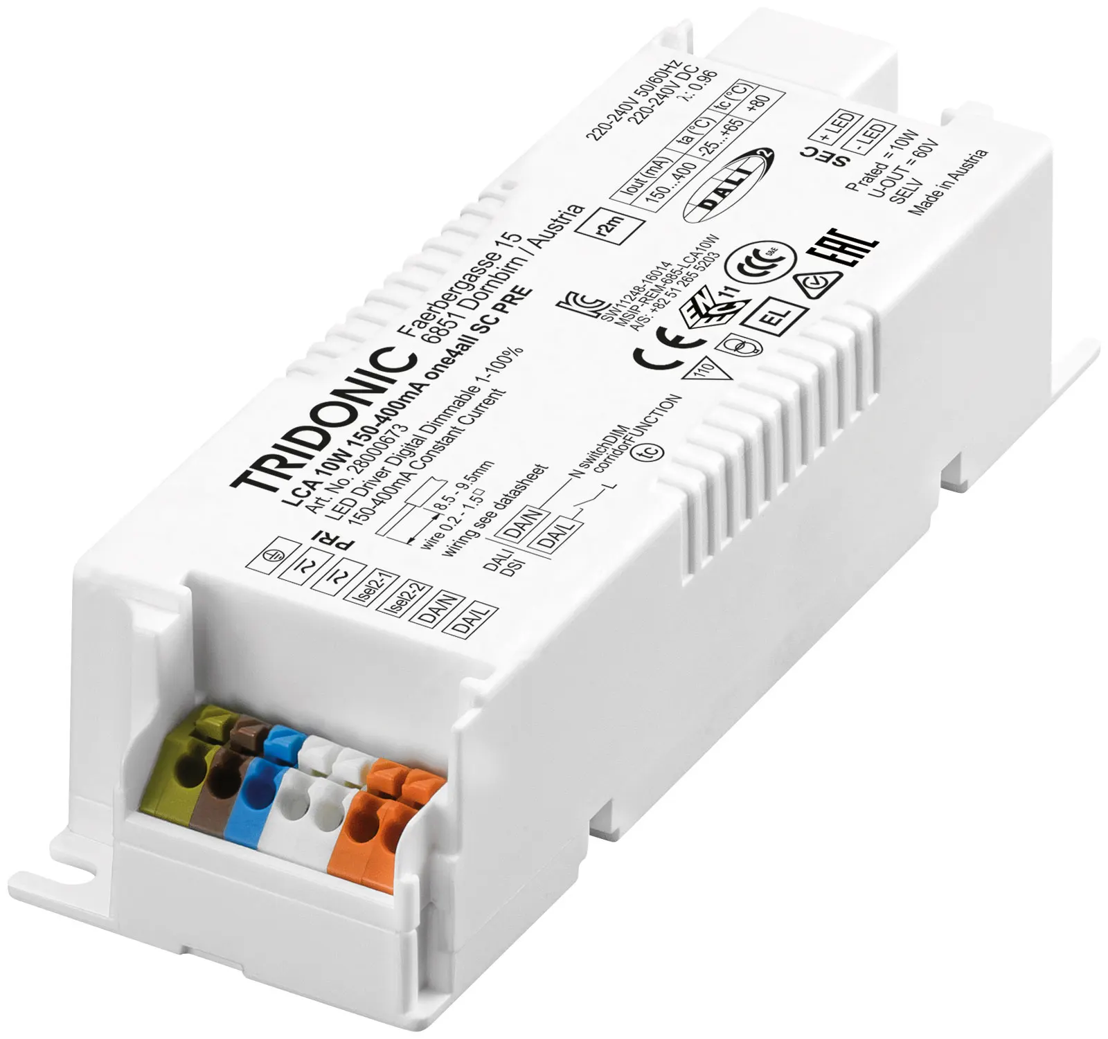 Драйвер Tridonic LCA 10W 150-400mA one4all SC PRE Compact Driver Артикул: 28000673