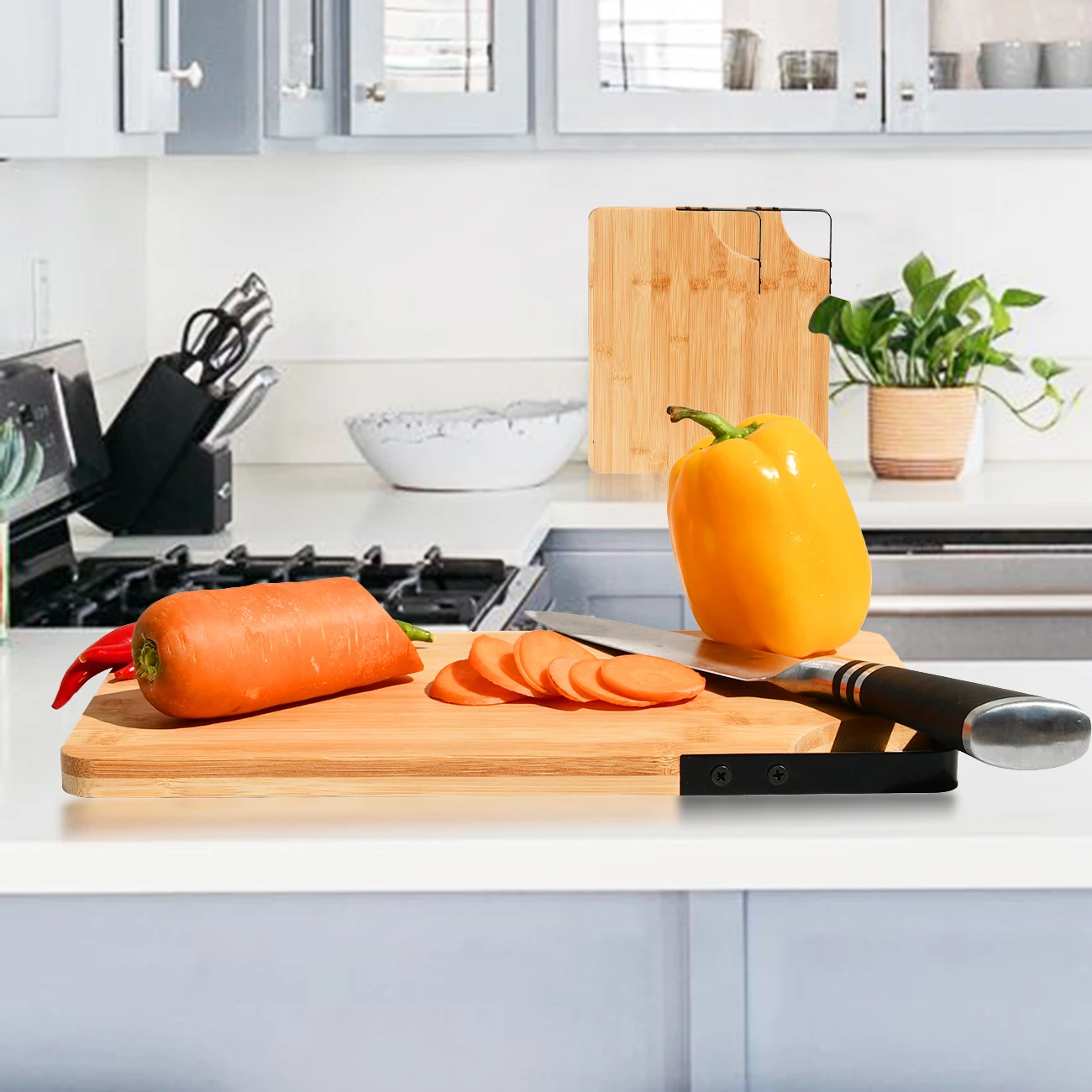 2 Pieces Black Iron Wood Chopping Board Bamboo Chop and Stick Cutting Boards,Rectangle Solid Wood Server with Handle Food Safe