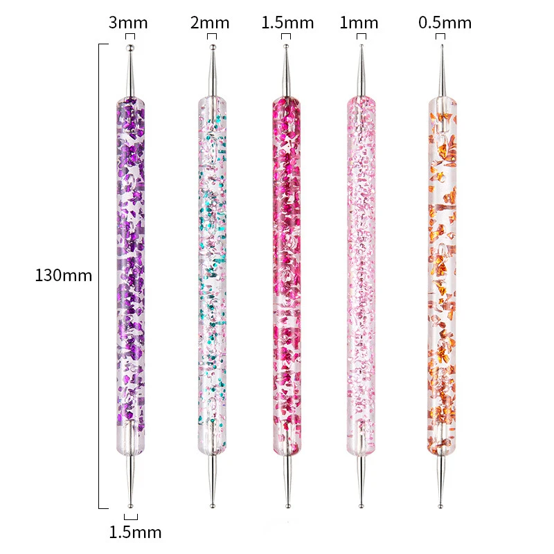 5 Pcs Nail Art Dotting Pen Brushes Set Crystal Handle Dual-ended Nail Painting Rhinestones Picker Manicure Tools