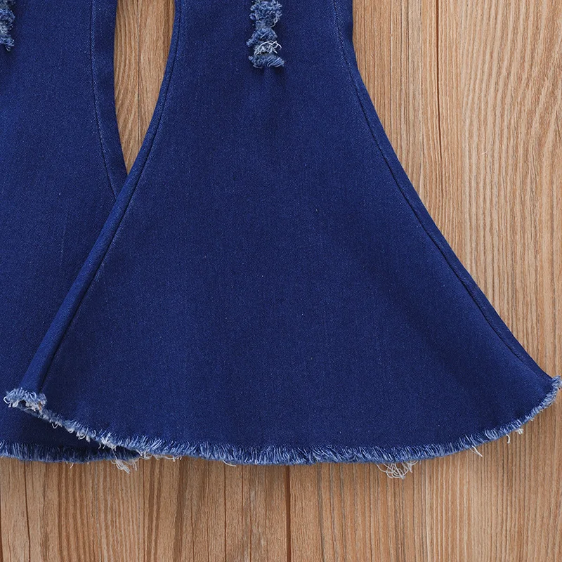 Girls Pants Europe and America Fashion Jeans Flared Trousers Children Toddler Baby Kids Denim Bell Bottom Boot Cut Pants