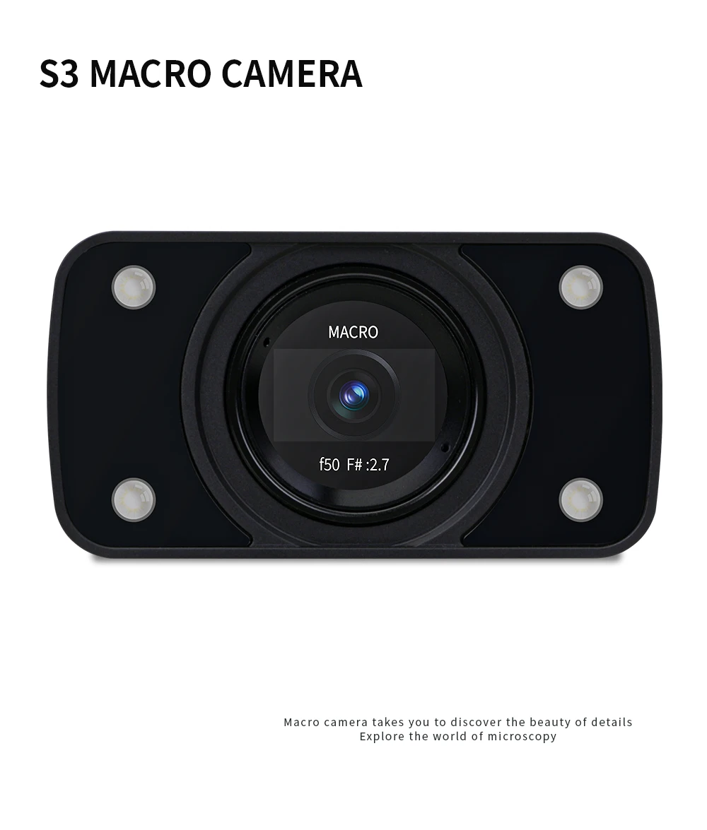 S3 2K HD Delayed Shot WiFi APP Black Macro Camera 5level LED switch  2304X1296 image uualty Remote control insect Macro Camera
