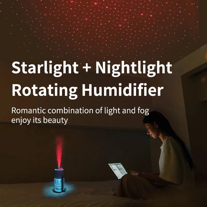 New Design 280Ml Ultrasonic Portable Air Humidifier Night Light Adjustable Mini Projection Starry Sky Humidifier For car