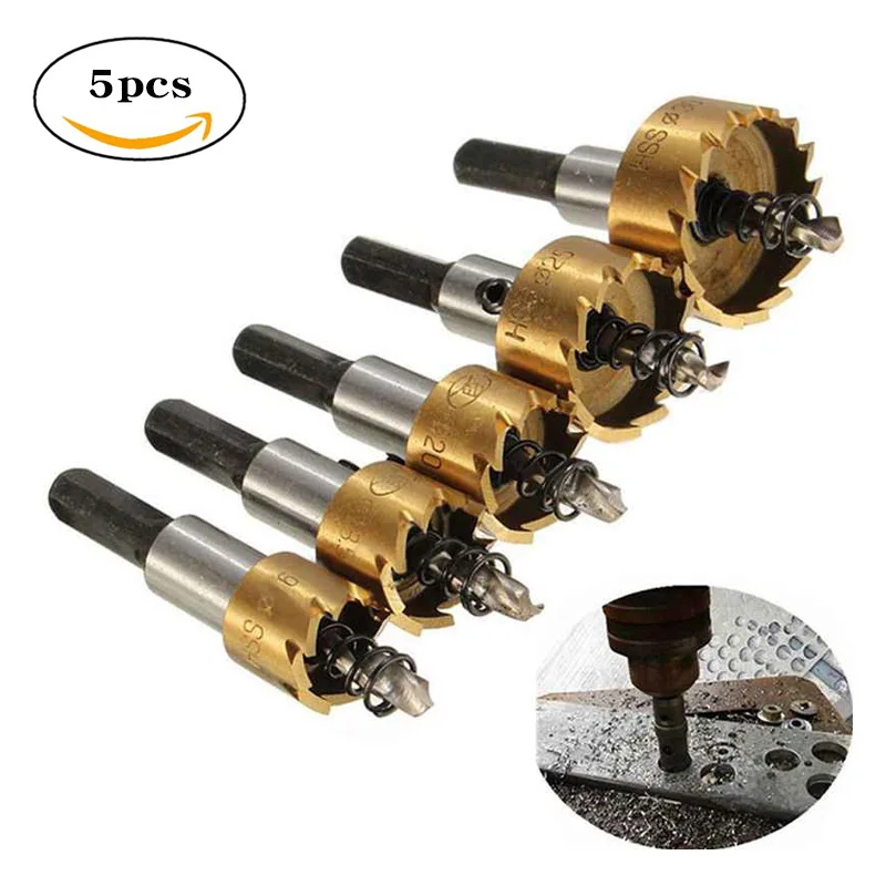 HSS Hole Saw Set 16-30mm 5pcs Titanium-Coated Stainless Steel Hole Enlargement Drill Bits for Thin Metal Sheets