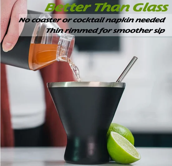 10 oz Martini Glasses Stainless Steel Margarita Glass Vacuum Insulated Cocktail Tumbler Margarita Cooling Cups with Lid for Hot