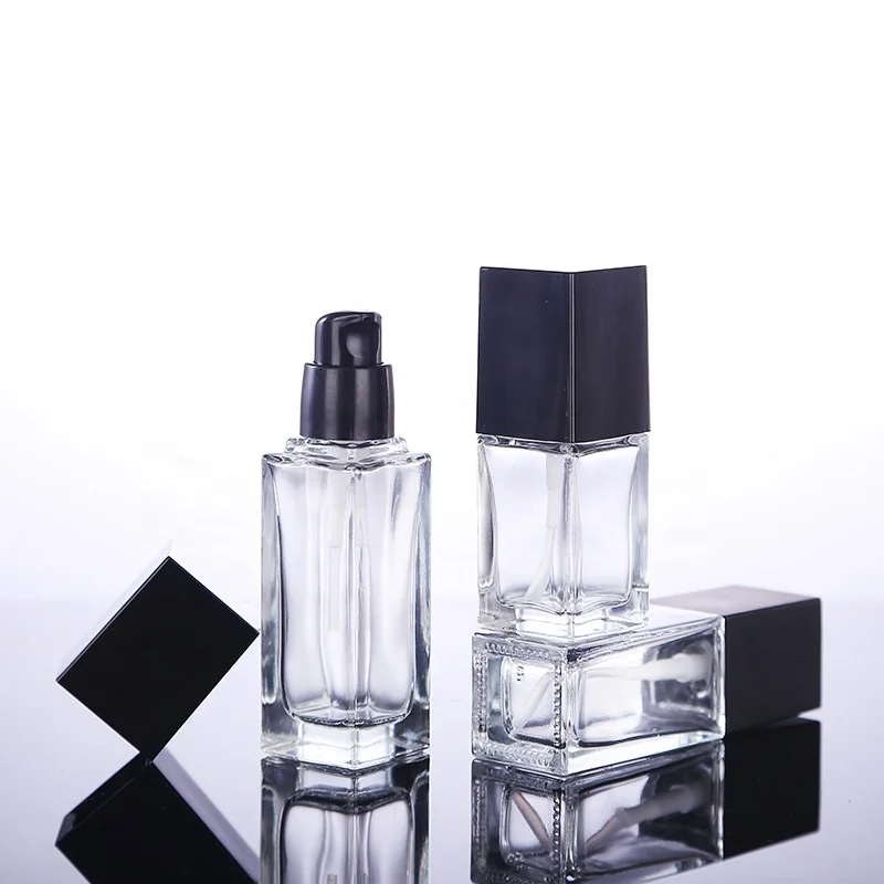 Wholesale skin care essence liquid divided into bottles Cosmetics square press lotion bottle perfume spray glass bottle