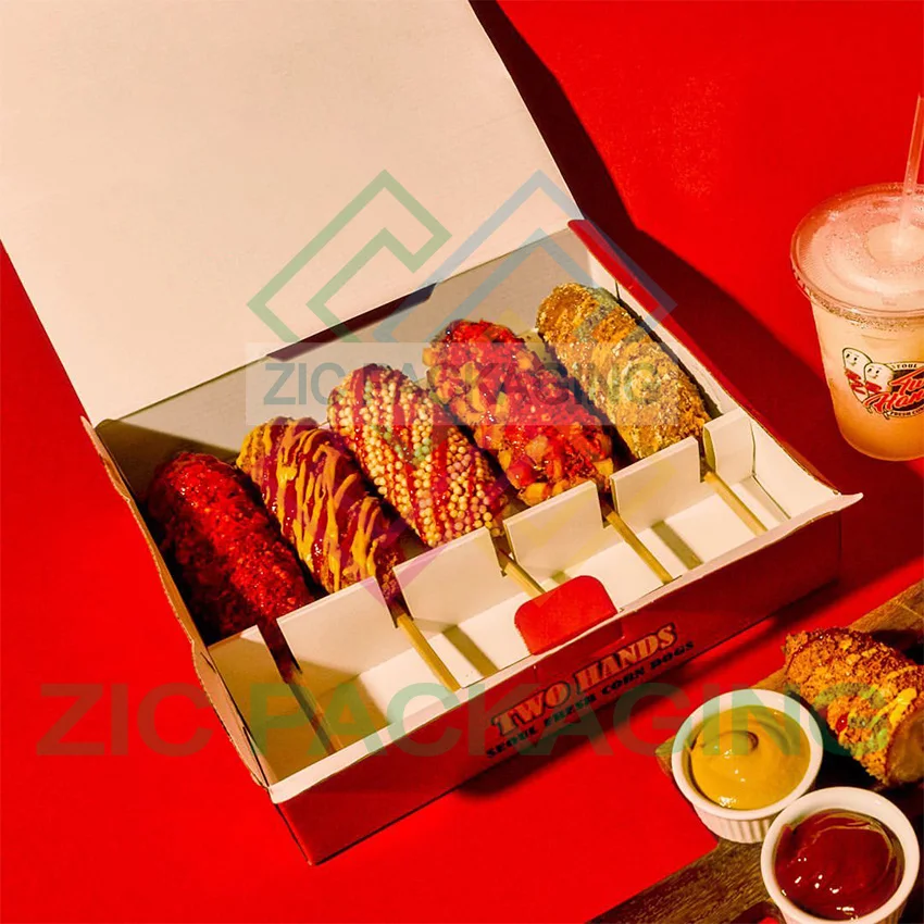 Manufacturer Low Price Custom Print Hot Dog Take Away Boxes Paper Corndog Box Packaging 5 Pack Corn Dog Box