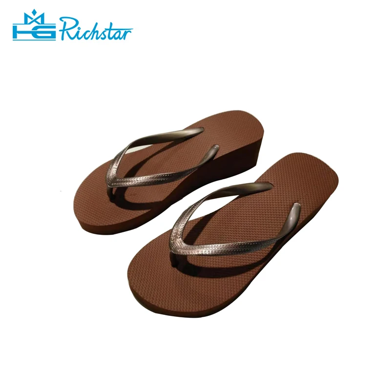 Hot sale solid color  high heel slippers ladies eva wedge flip flops beach slipper flower