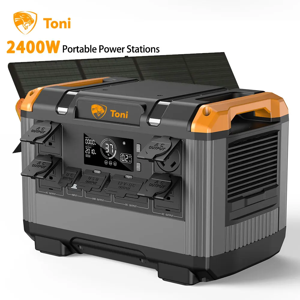 Toni 2400W Solar Power Station Generator 2016Wh/3.2V Battery Storage MPPT Controller Remote Control LED Lighting Home Use Car