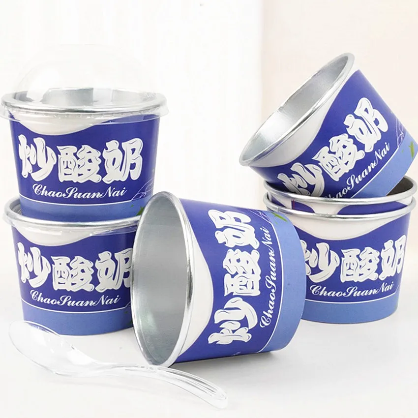 Customizable disposable kraft paper cup with lid circular yogurt paper bowl ice cream containers
