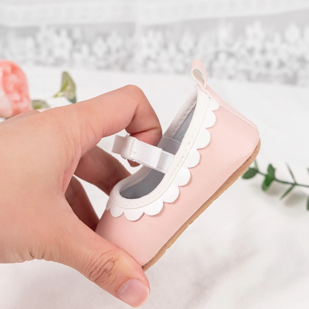 Newborn Baby Girls Mary Jane Flats Formal First Walker Shoes With Bow Accent Baby Dress Shoes