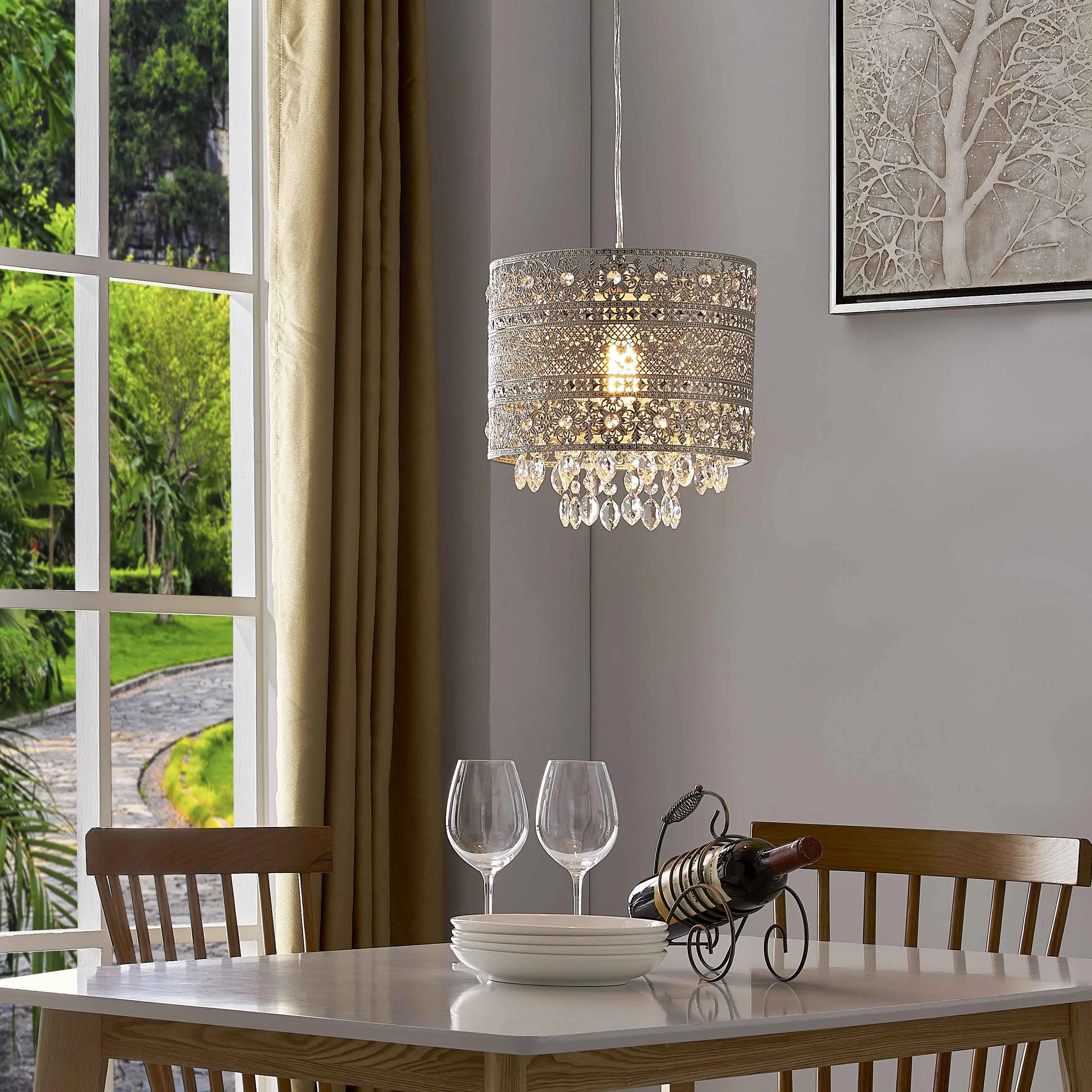 Round Shade Fitting Universal home decorative Sparkling Crystal Jewel Droplets Chandelier Ceiling pendant light