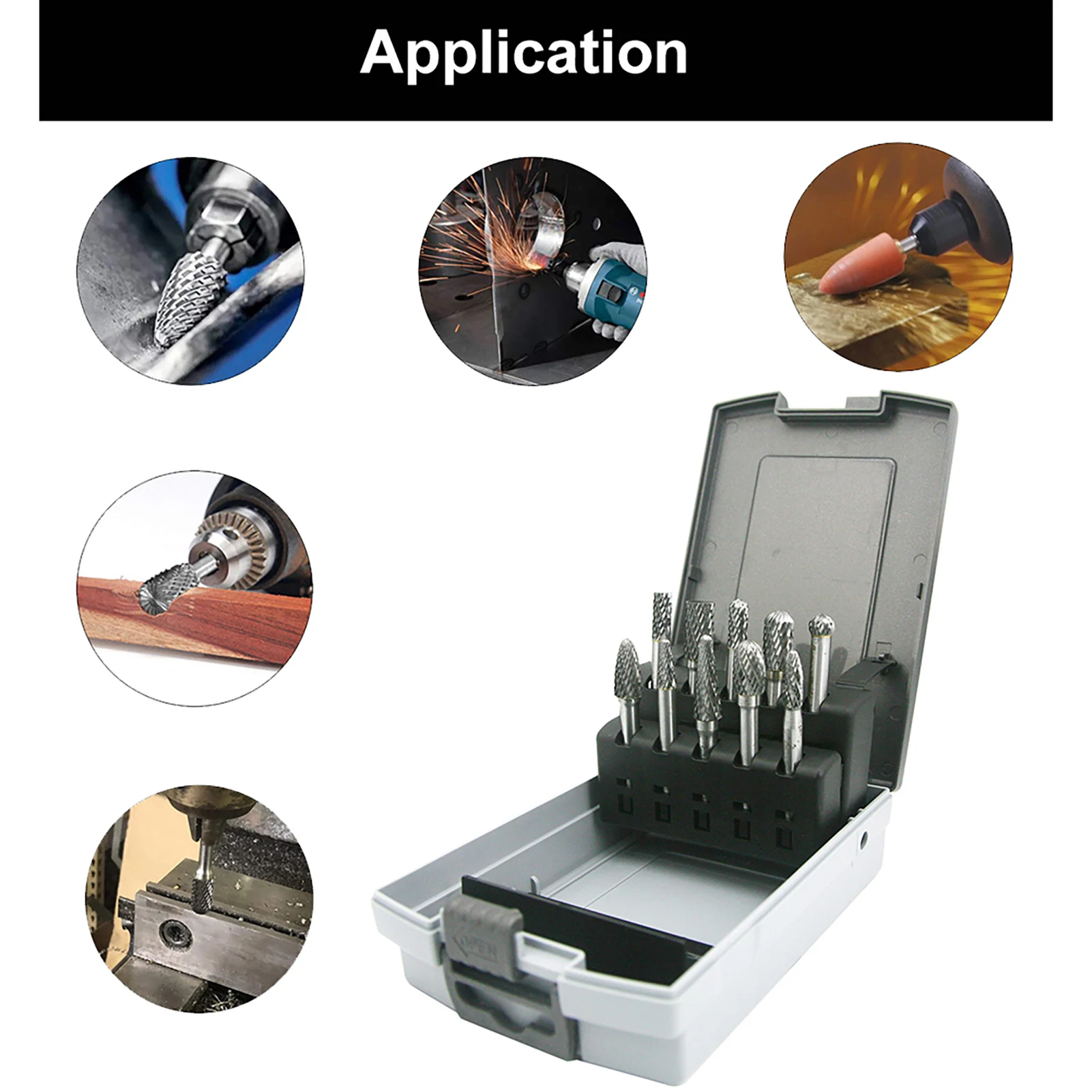 10pc Cross toothing Tungsten Carbide Rotary Burrs