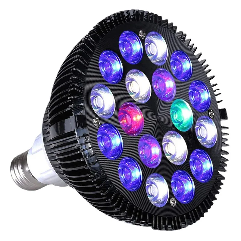 NEW E27 LED Aquarium Lights Bulb 18/54W Full Spectrum Fish Lamp PAR38 SPOT Saltwater Coral Reef 2024 80 RGB Black Housing 2.5