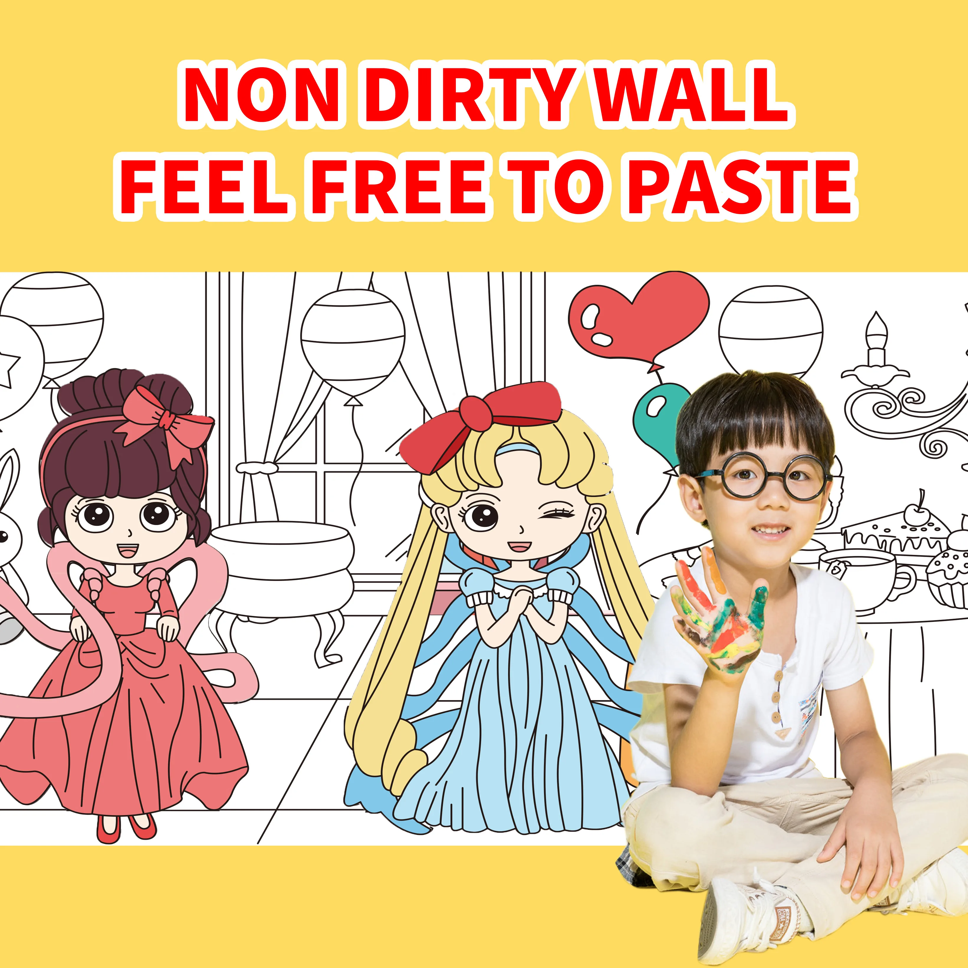 Drawing Roll for Kids Sticky Coloring Paper Graffiti Rolls Doodle Scroll DIY Painting with Stickers