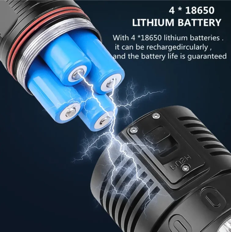 5*T40 push magnetic switch IP68 Waterproof Deep Sea Operation Patrol led Diving Underwater torch light flashlight