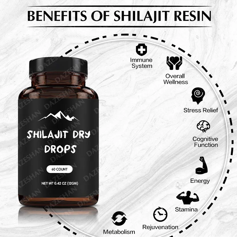 Hot Selling Shilajit Dry Drops Capsules For Body Immune System Cognitive Function Energy Stamina Dietary Supplement Customized