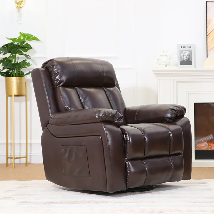 Brown 360 Degree Power Swivel Rocker Leather Recliner Chair Sofa Reclinable For Living Room