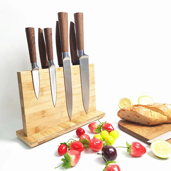 GOURMAID Home Kitchen Knife Holder Double-sided Magnetic Bamboo Knives Stand